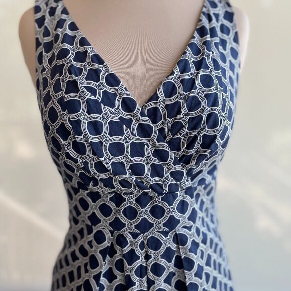 Land's End Blue/White Geometric Sleeveless V-Neck Dress NWT, Size 2 - Picture 2 of 10